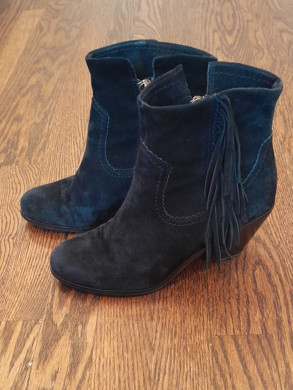 Sam Edelman Suede Fringe Ankle Boots - Black, Western, 8